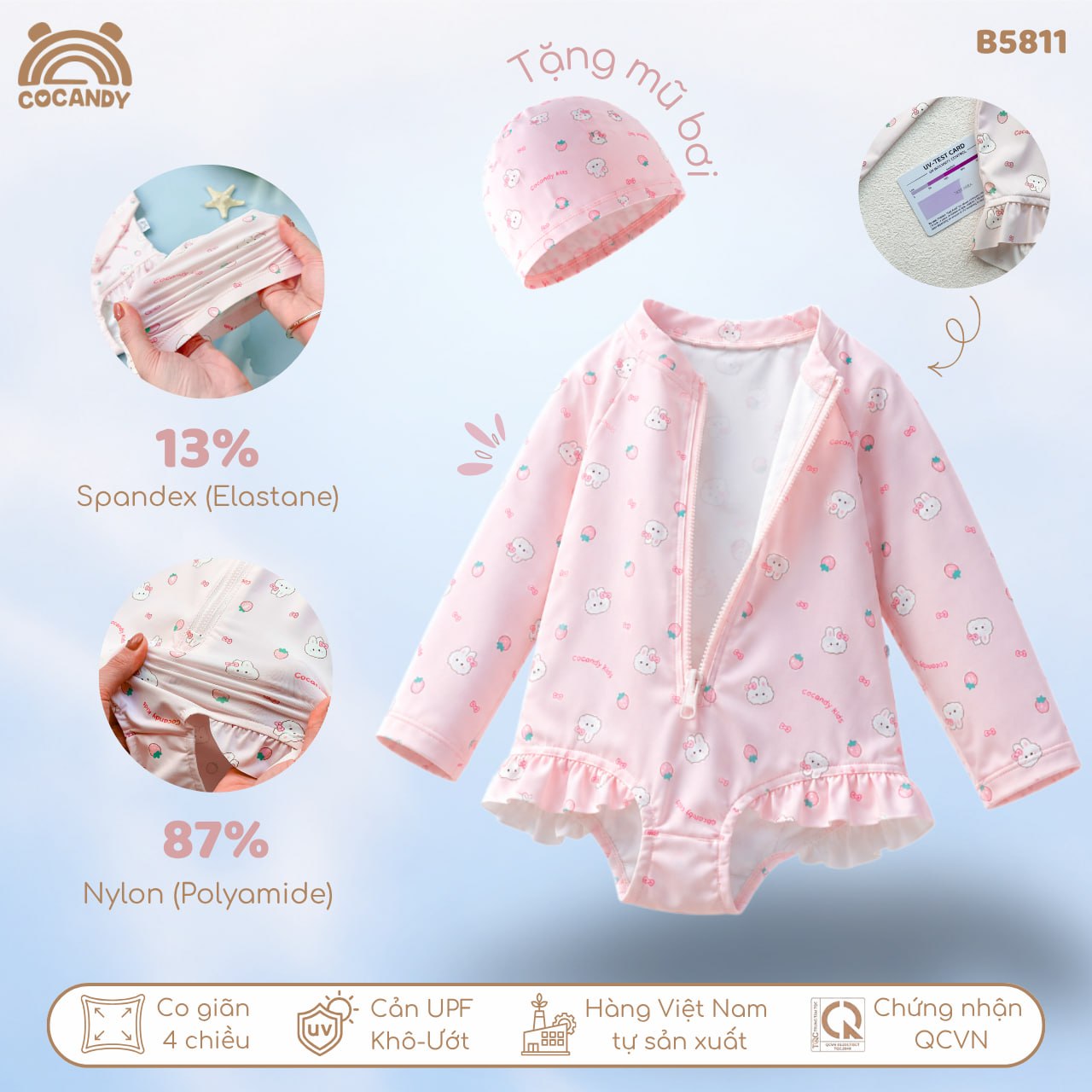 Bộ bơi dài tay HỒNG hình thỏ dâu_thumbnail_2