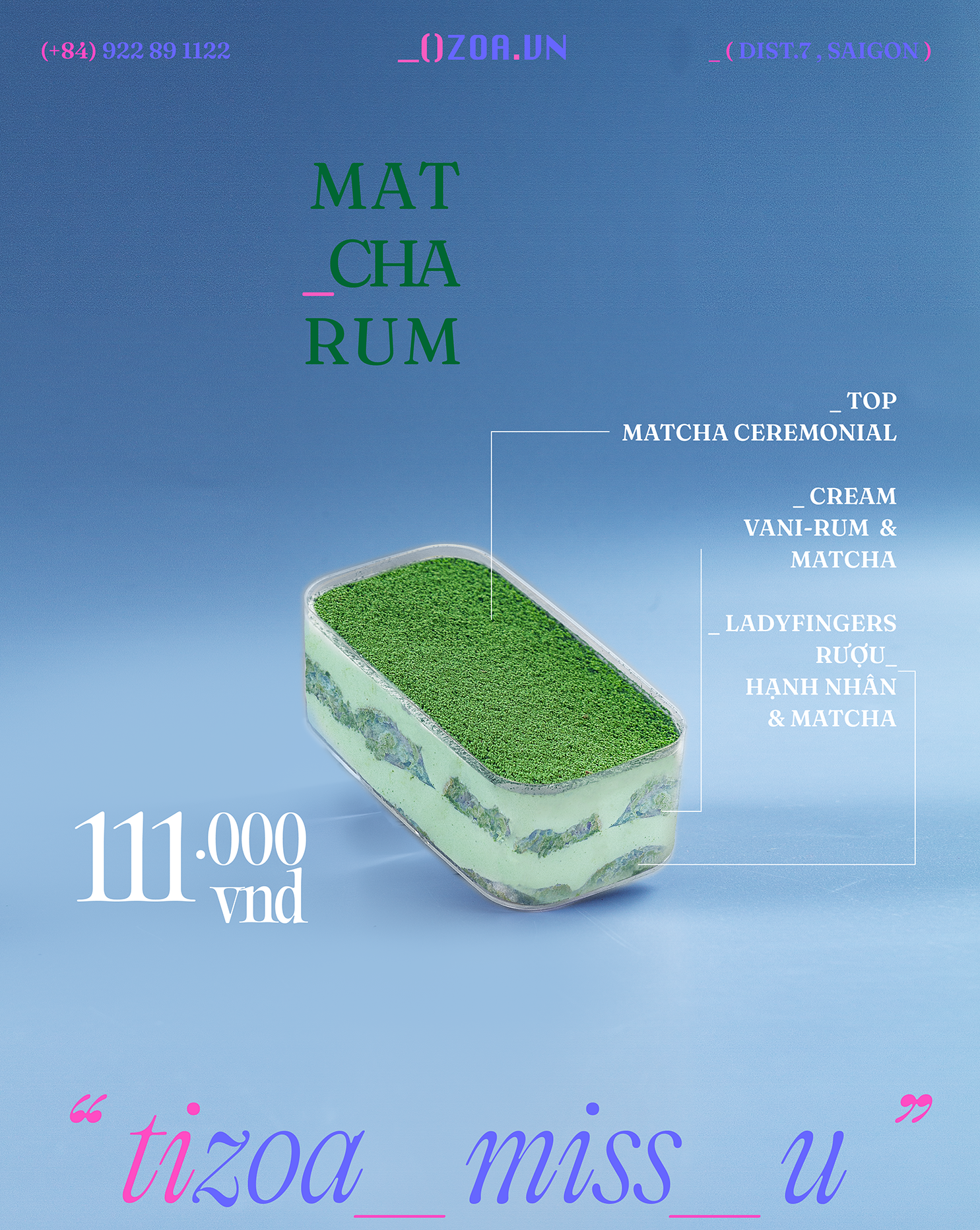 Bánh tiramisu OZOA hộp vị matcha-pitaschio