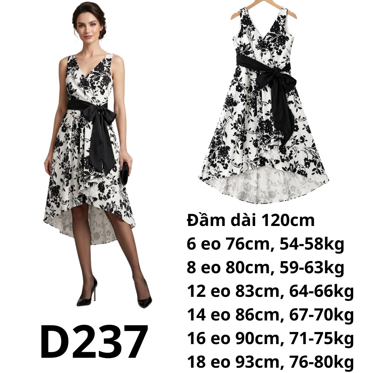 D237-Đầm trắng đen