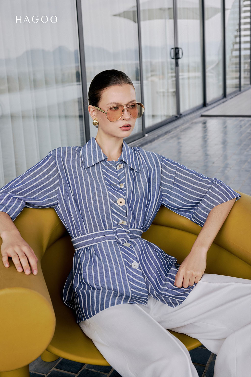 Áo Sơ mi linen kẻ sọc HAGOO_thumbnail_3