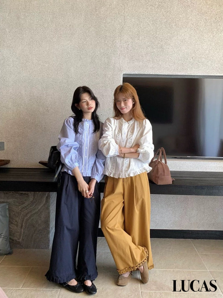 Áo sơ mi thô sọc JUBOW cúc trong phối ren dọc 2 bên, nẹp áo, phối sọc ngang 2 bên_thumbnail_4