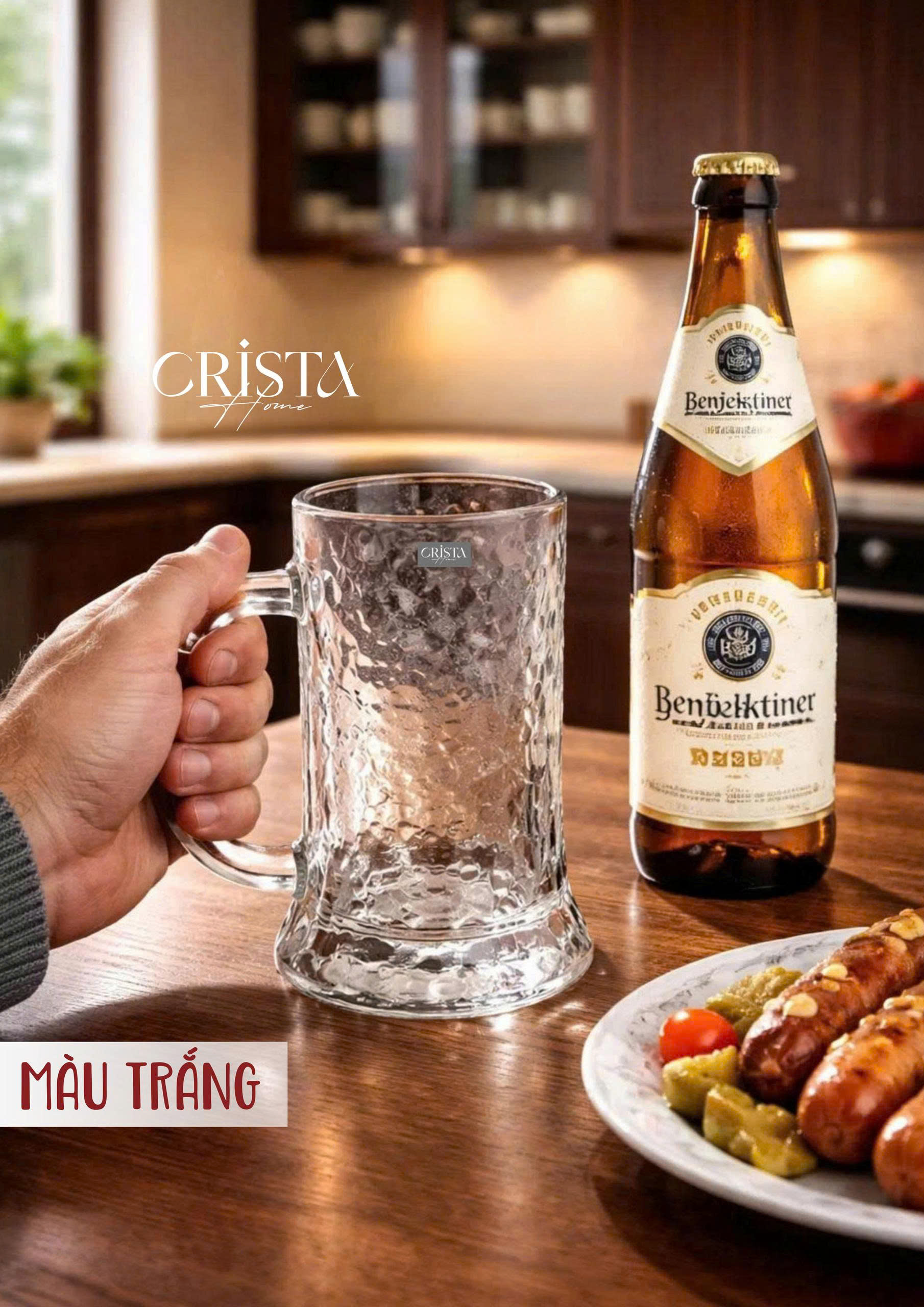Bộ 6 cốc ly bia thủy tinh vân sóng nước có quai 420ml Crista Home_thumbnail_0