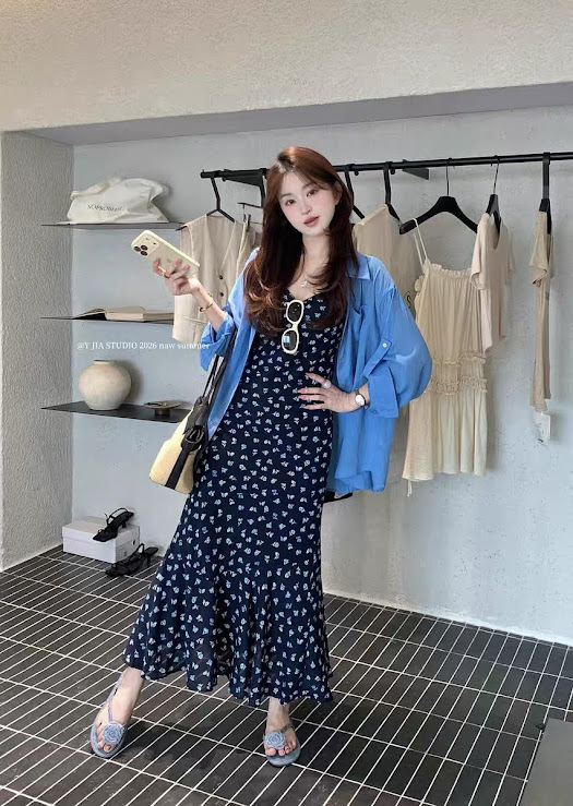 Lucas - Set vá 2 thun 2 dây dáng maxi + áo sơ mi cổ đức dáng suông