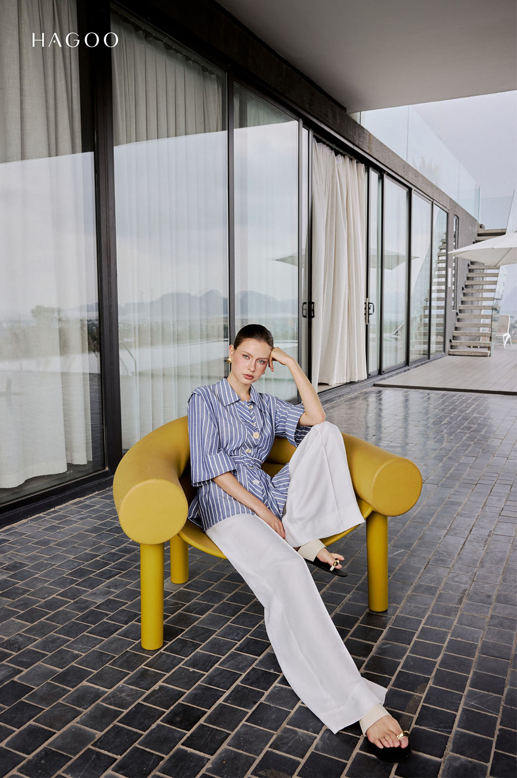 Áo Sơ mi linen kẻ sọc HAGOO_thumbnail_4