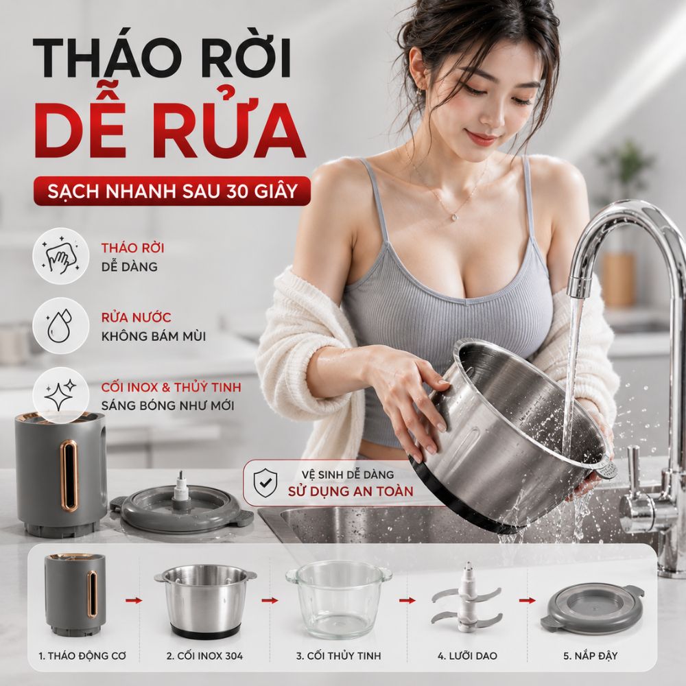Máy xay thịt cối thủy tinh 2L tặng kèm cối inox Mishio MK444_thumbnail_5