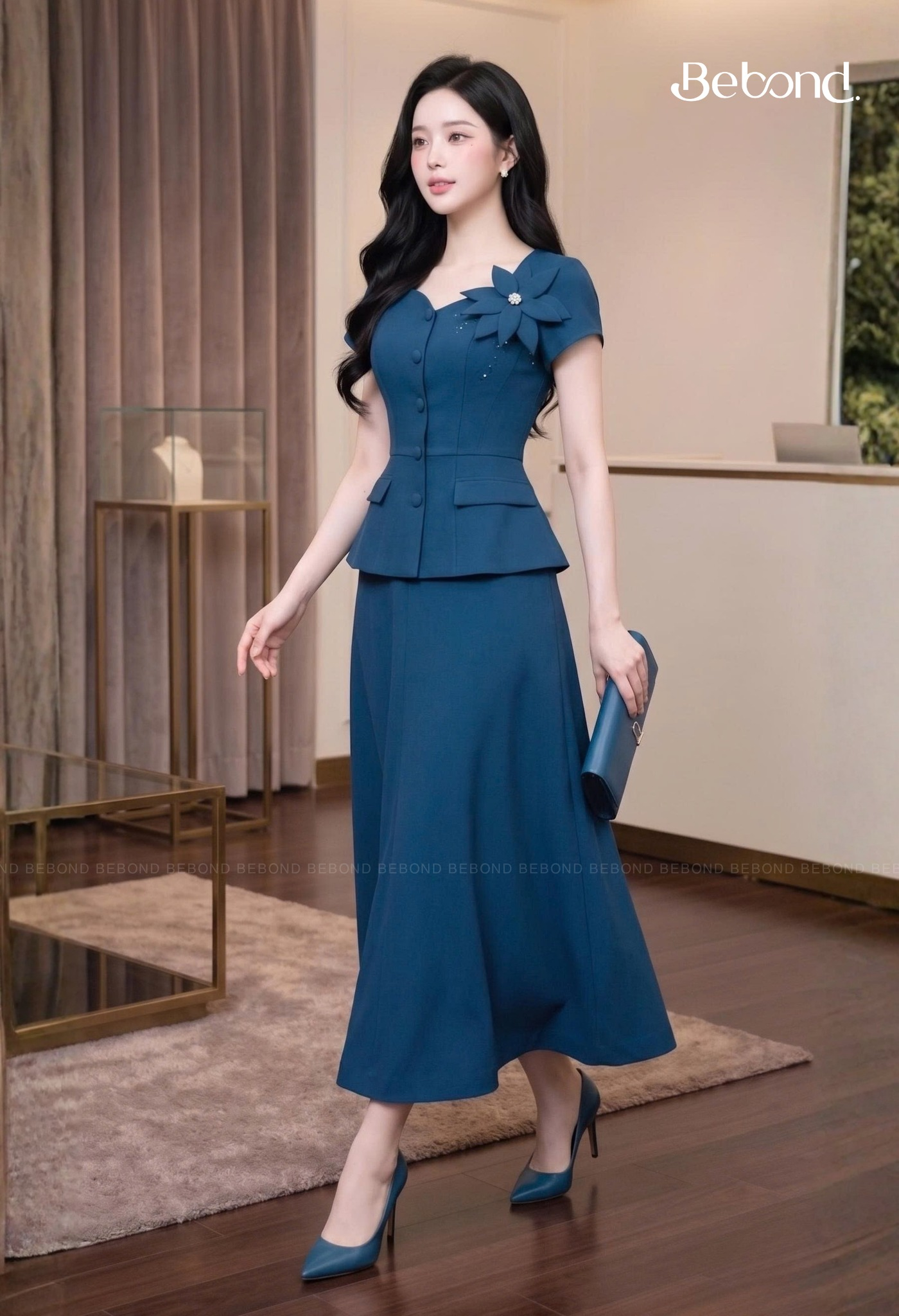 Chân váy dài xoè VEXIRA màu XANH