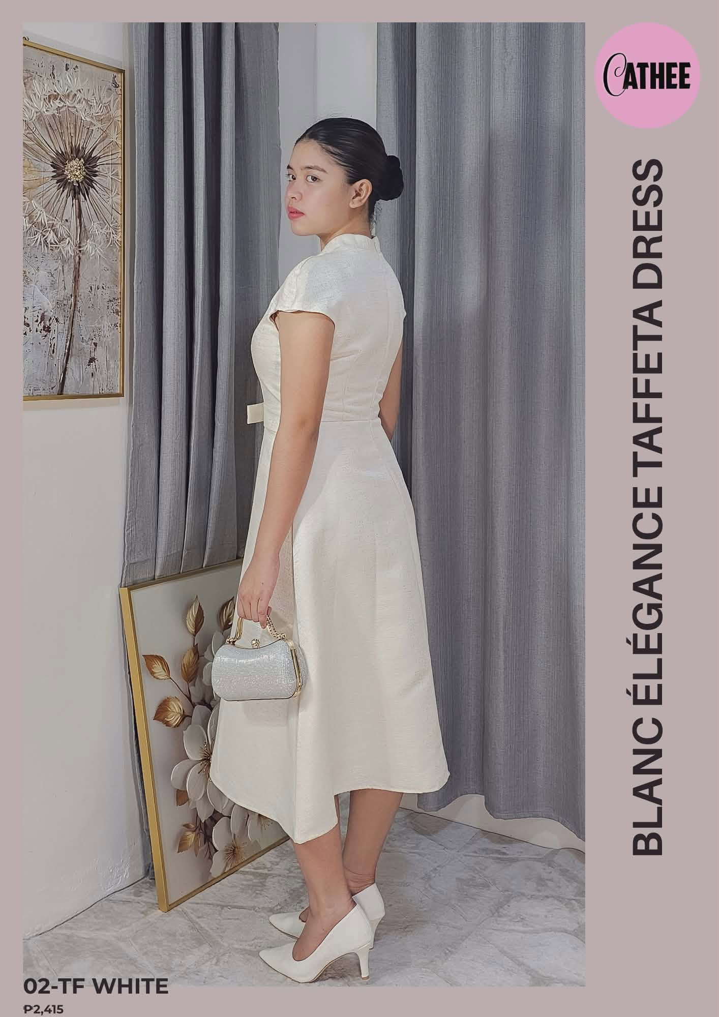 Blanc Élégance Taffeta Dress