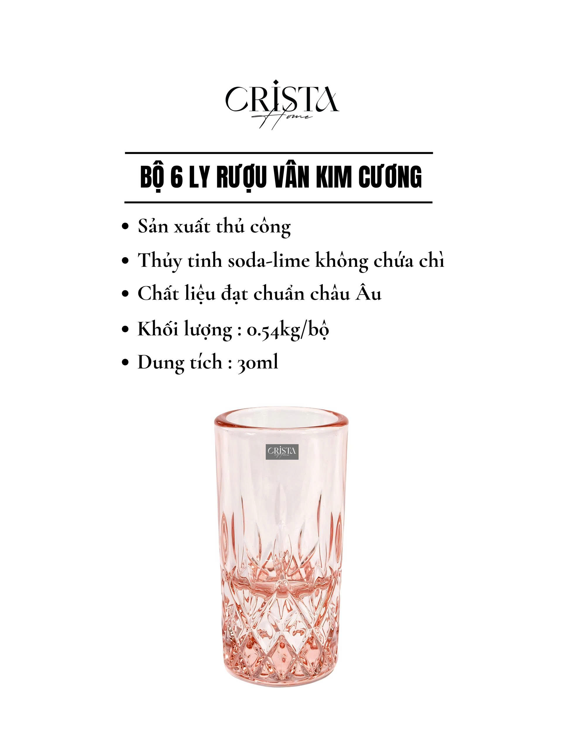 Bộ 6 ly rượu thủy tinh vân kim cương 30ml CRISTA HOME_thumbnail_10