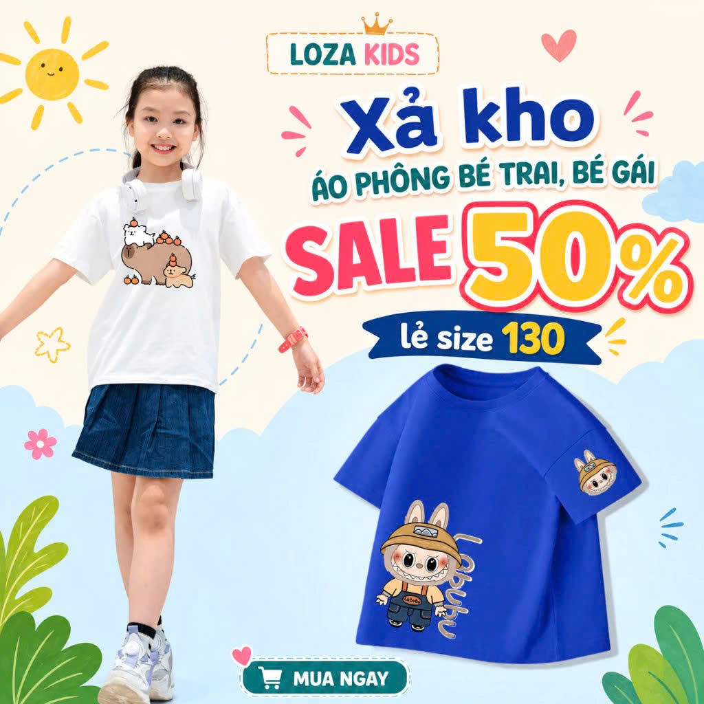 [XẢ KHO SIZE 130] Áo phông cho bé trai bé gái nhiều mẫu chất liệu thun cotton mềm mát size từ  22-26kg - Loza Kids XA006
