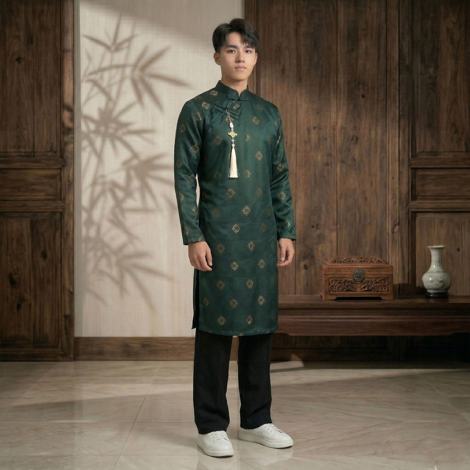 Áo Dài Nam Cách Tân Gấm Vân 2 Lớp Cao Cấp Mặc Tết, Lễ Sự Kiện NA26-12