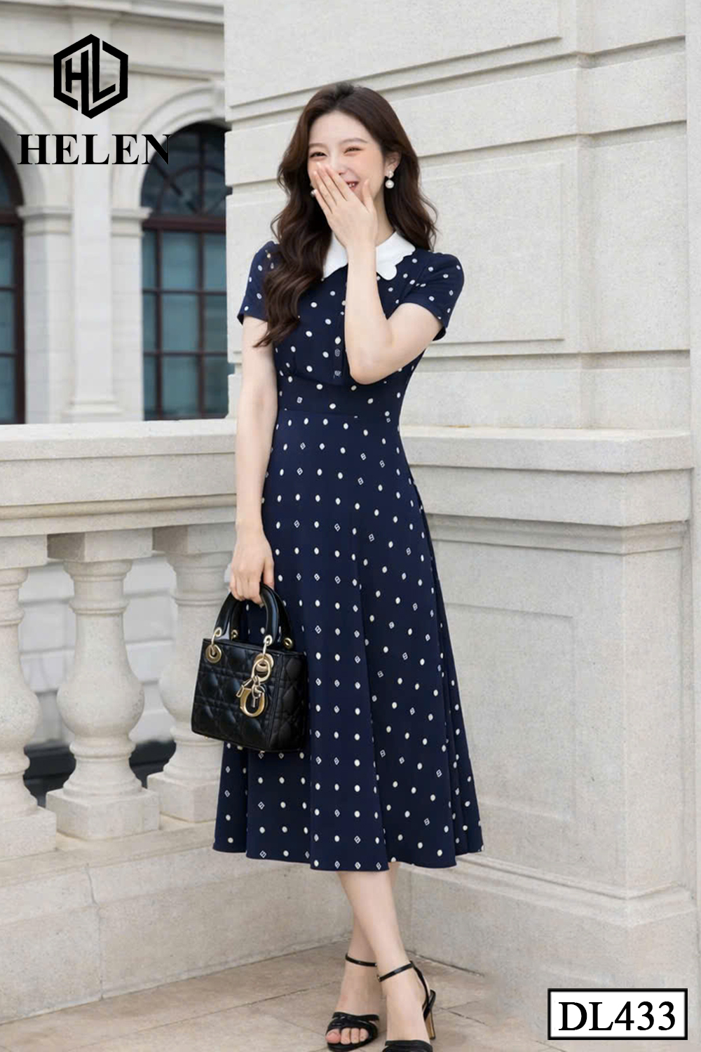 Đầm xòe XANH CHẤM phối cổ trắng DL433_thumbnail_3