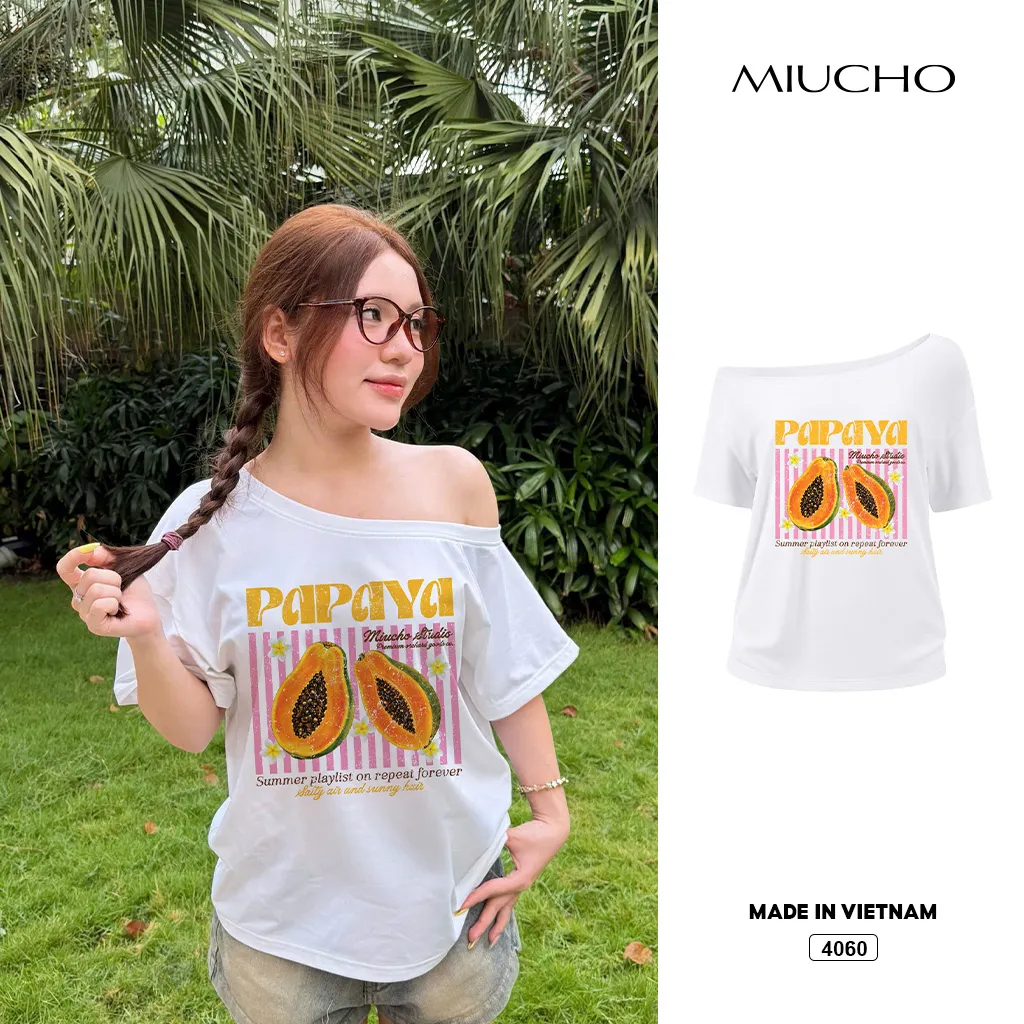 Áo thun nữ form rộng lệch vai Summer vibe Miucho 4060