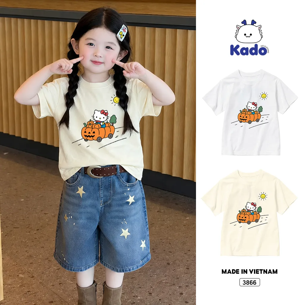 Áo thun bé gái form rộng Kittie Pumpkin Kado 3866