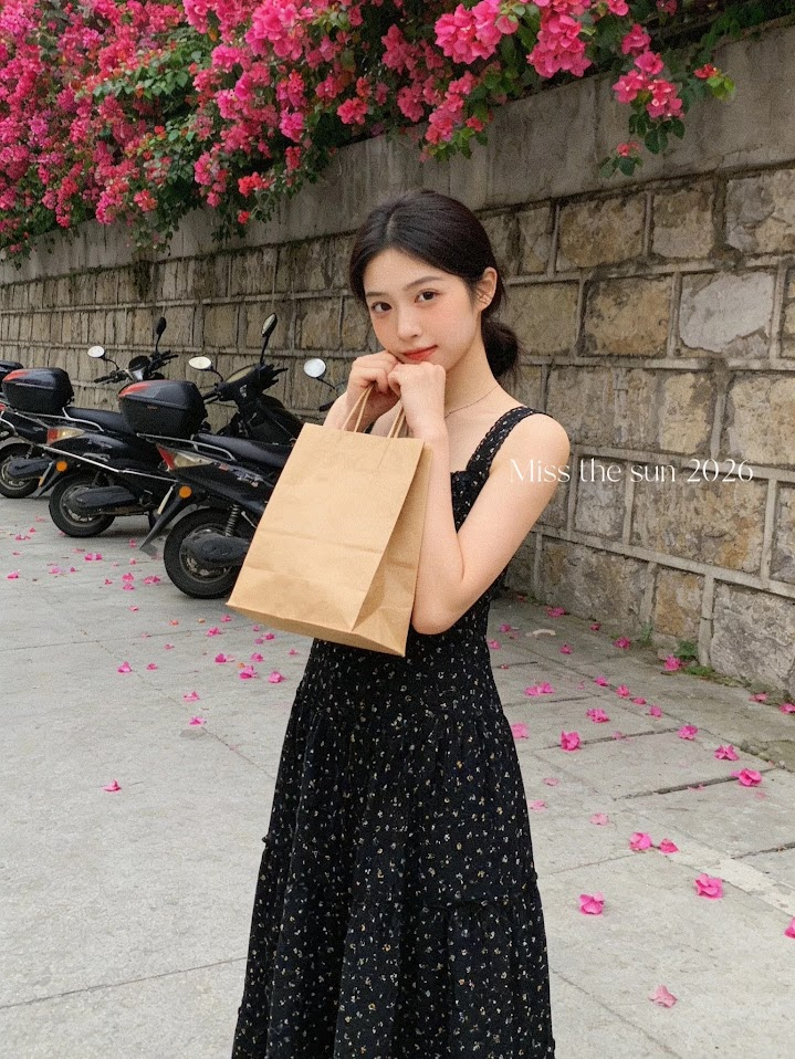 Lucas - Váy hoa nhí 2 dây bản to viền ren ngực chân xòe nối tầng dáng dài_thumbnail_4