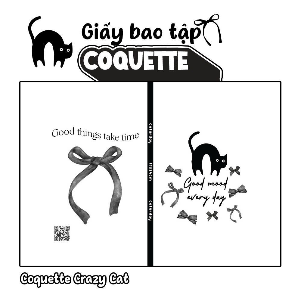 Giấy bao tập COQUETTE TRẮNG ĐEN mẫu CAT NƠ NHÍ hình in rõ nét, màu sắc tươi tắn | Caturday_thumbnail_2