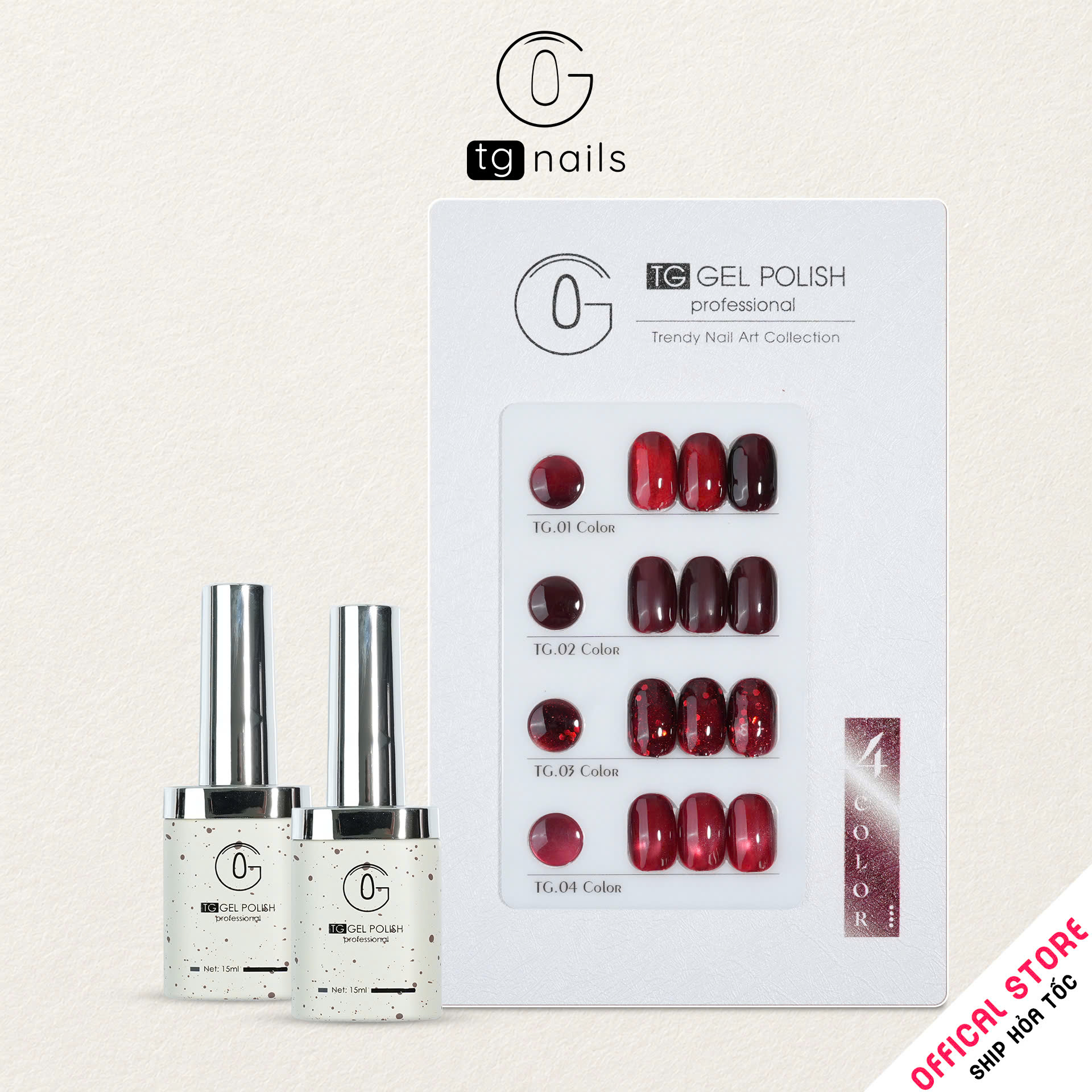 Combo 4 màu Đỏ TG Nails kèm bảng màu