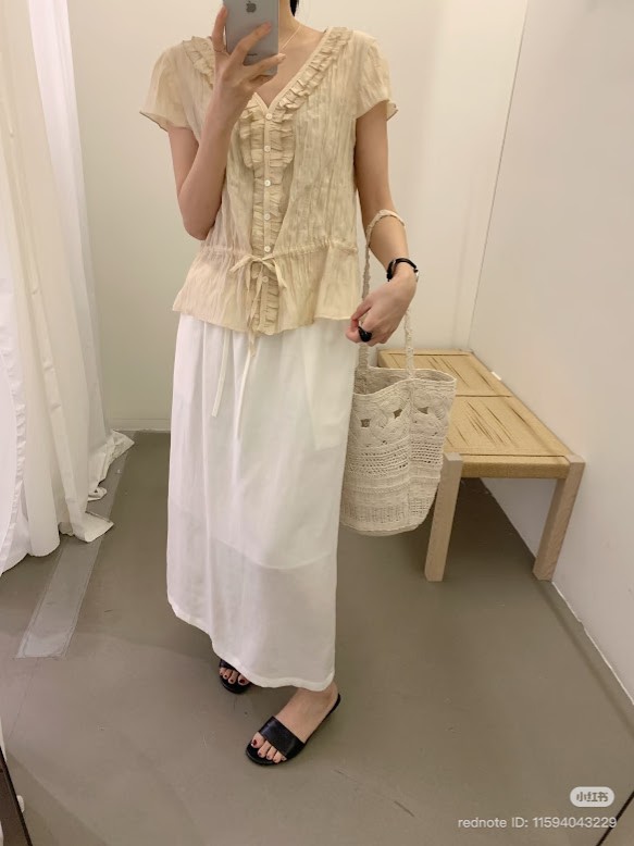 Lucas - Áo sơ mi tay hến vải linen, dây chun eo viền bèo nhỏ dọc cổ áo_thumbnail_2