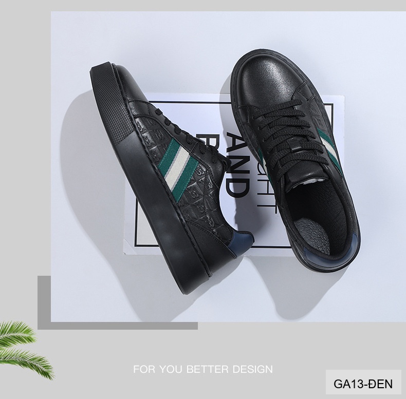 GA13 - Giày thể thao nam Linh Sen đế dày, phối sọc xanh trắng, da bò mềm, phong cách retro_thumbnail_7