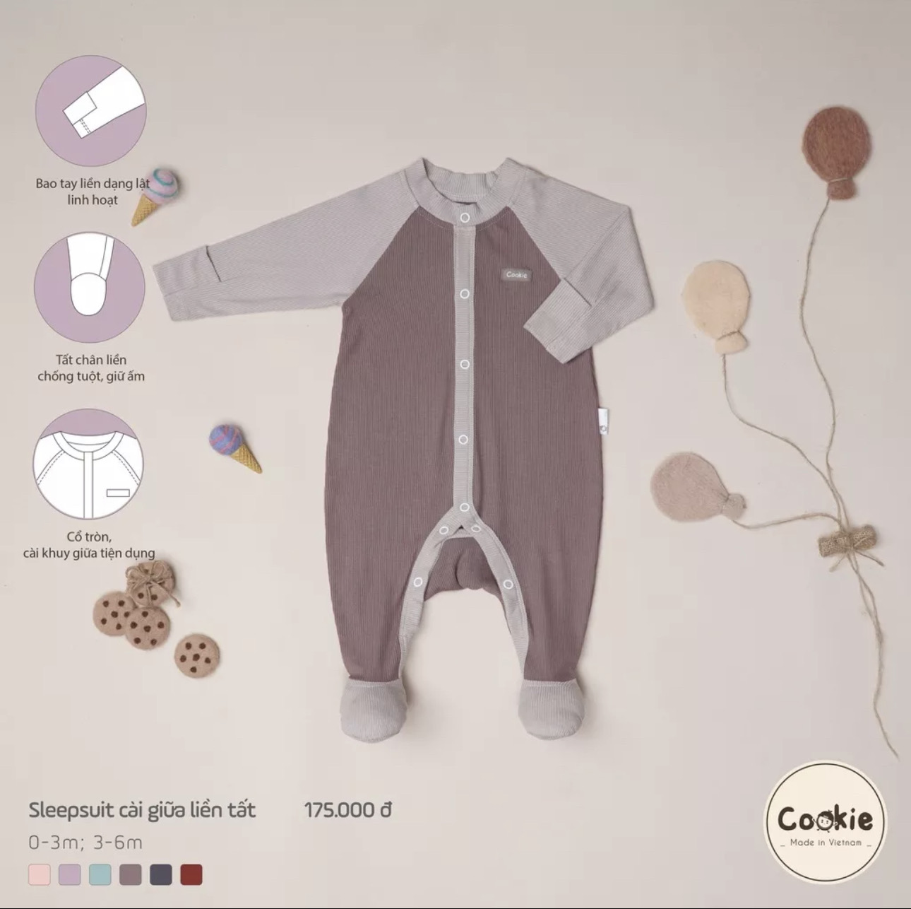 Sleepsuit cài giữa liền tất COOKIE_thumbnail_1