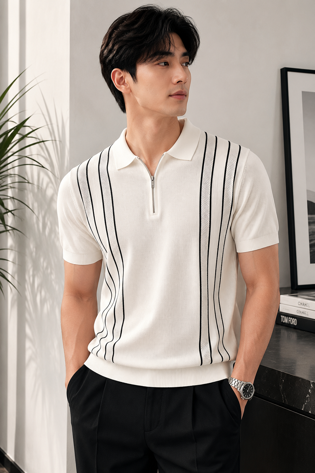 PA6 - Áo Polo Nam Tay Ngắn Cổ Bẻ Kẻ Sọc Phong Cách Cổ Điển Thoáng Mát Mùa Hè_thumbnail_4