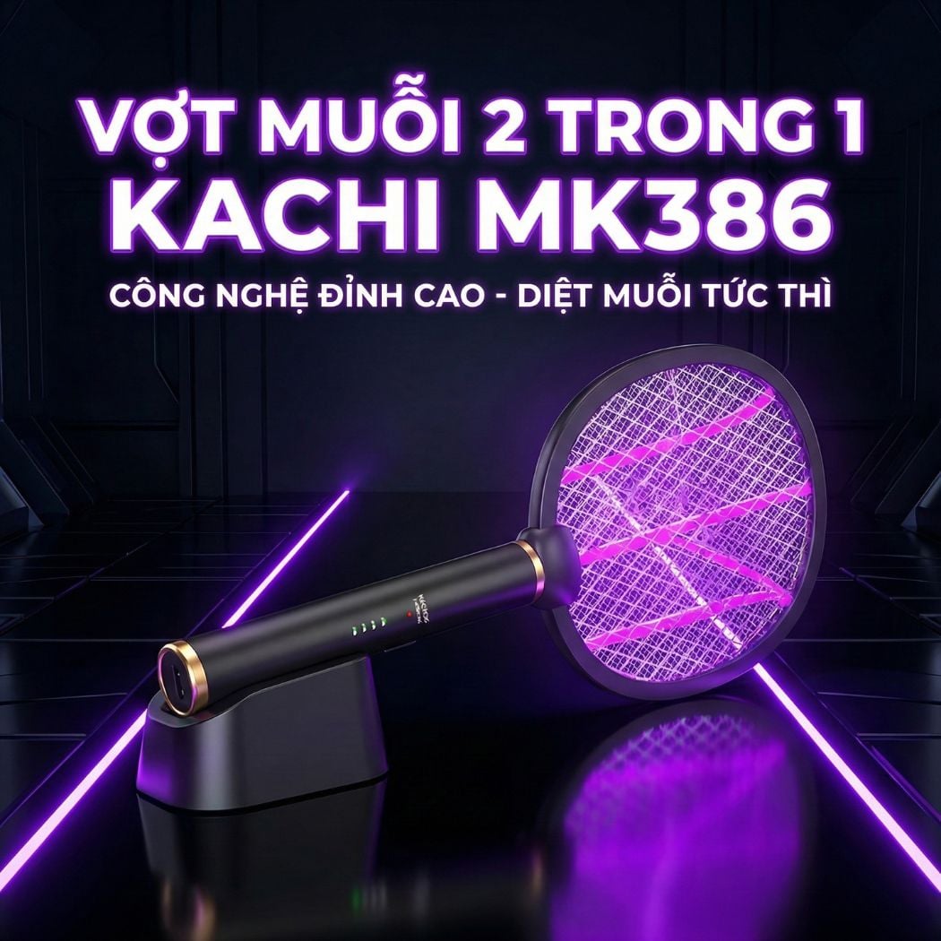 Đèn muỗi có chức năng vợt muỗi Kachi MK386 với đế sạc tích hợp
