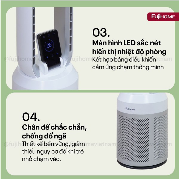 Quạt không cánh tích hợp lọc không khí bằng HEPA, màng lọc Ion bạc Fujihome BF308DC HEPA_thumbnail_3