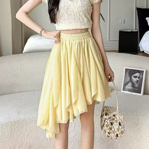 Lucas - chân váy voan xòe vạt lệch phối khăn ren