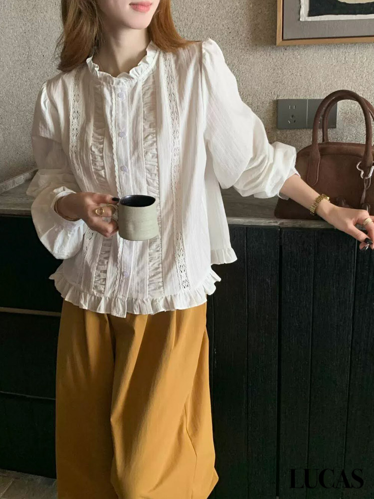 Áo sơ mi thô sọc JUBOW cúc trong phối ren dọc 2 bên, nẹp áo, phối sọc ngang 2 bên_thumbnail_6