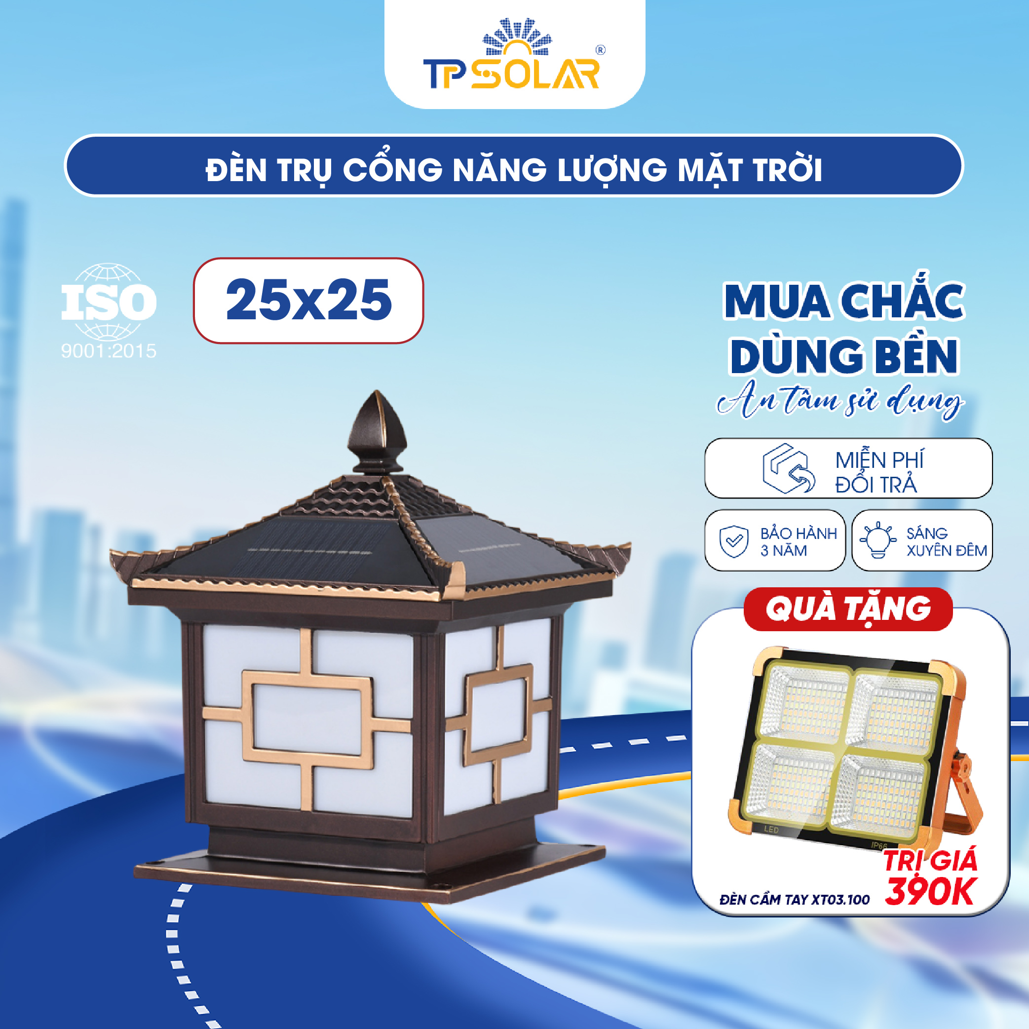 Đèn trụ cổng mái ngói nâng cấp năng lượng mặt trời (TP.TC01.25/ TP.TC01.30)