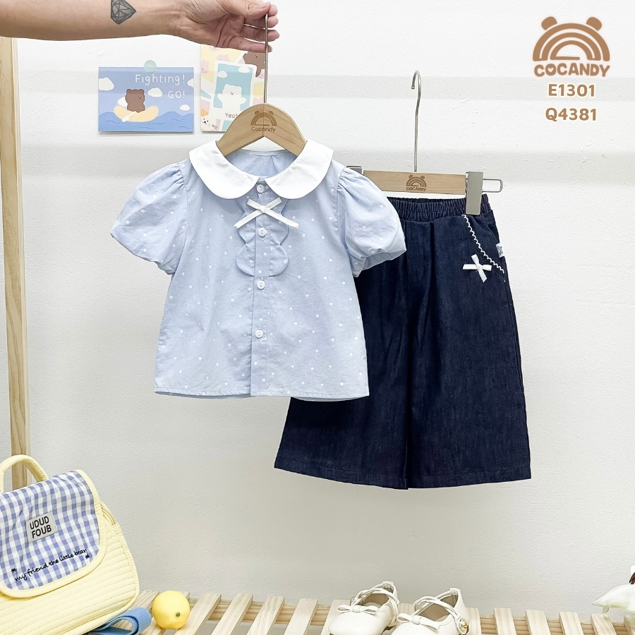 Quần dài XANH denim phối 2 nơ viền túi_thumbnail_1