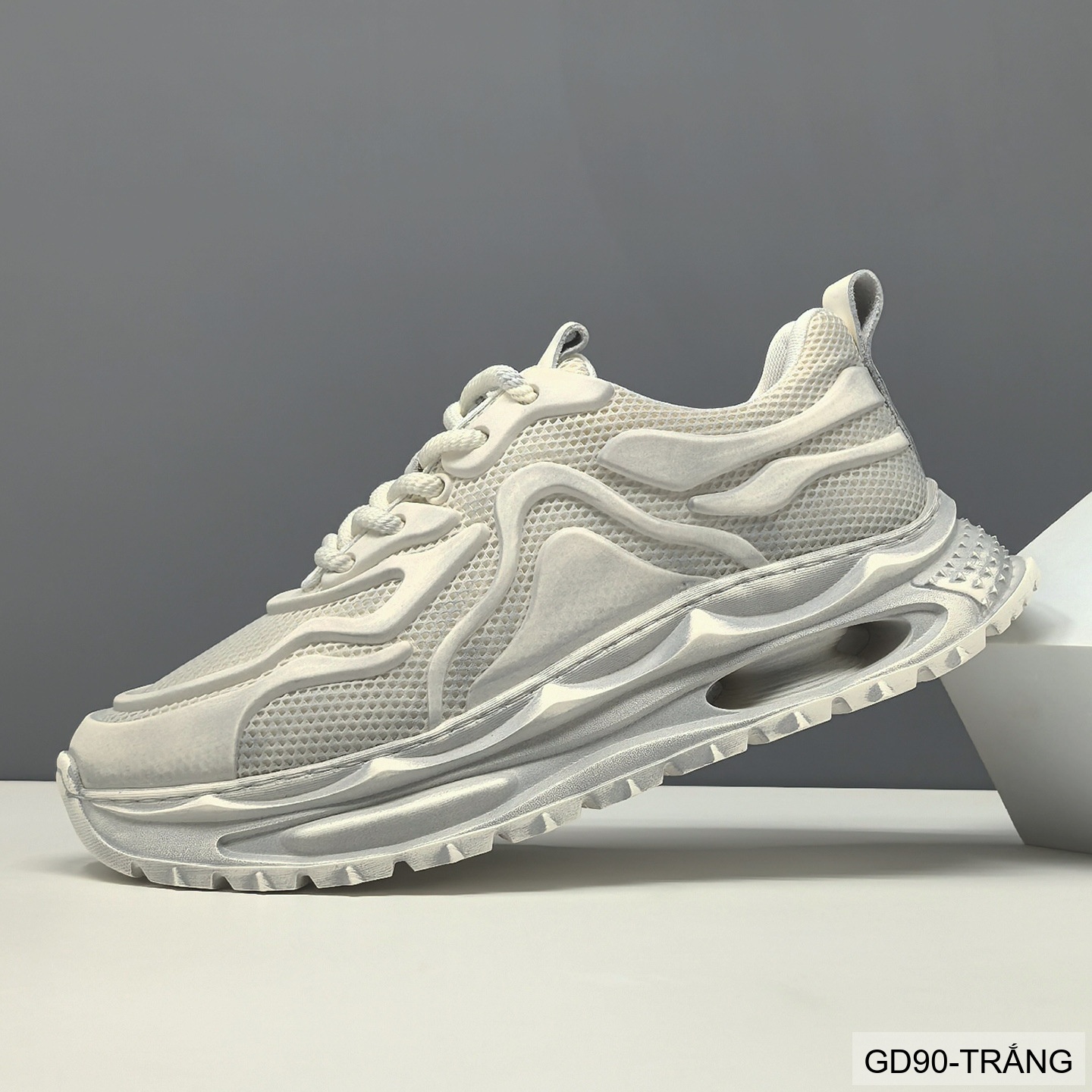 GD90 - Giày thể thao nam kiểu Dad Shoes đế dày, thân lưới thoáng khí, tăng chiều cao, phối màu Trắng Đen