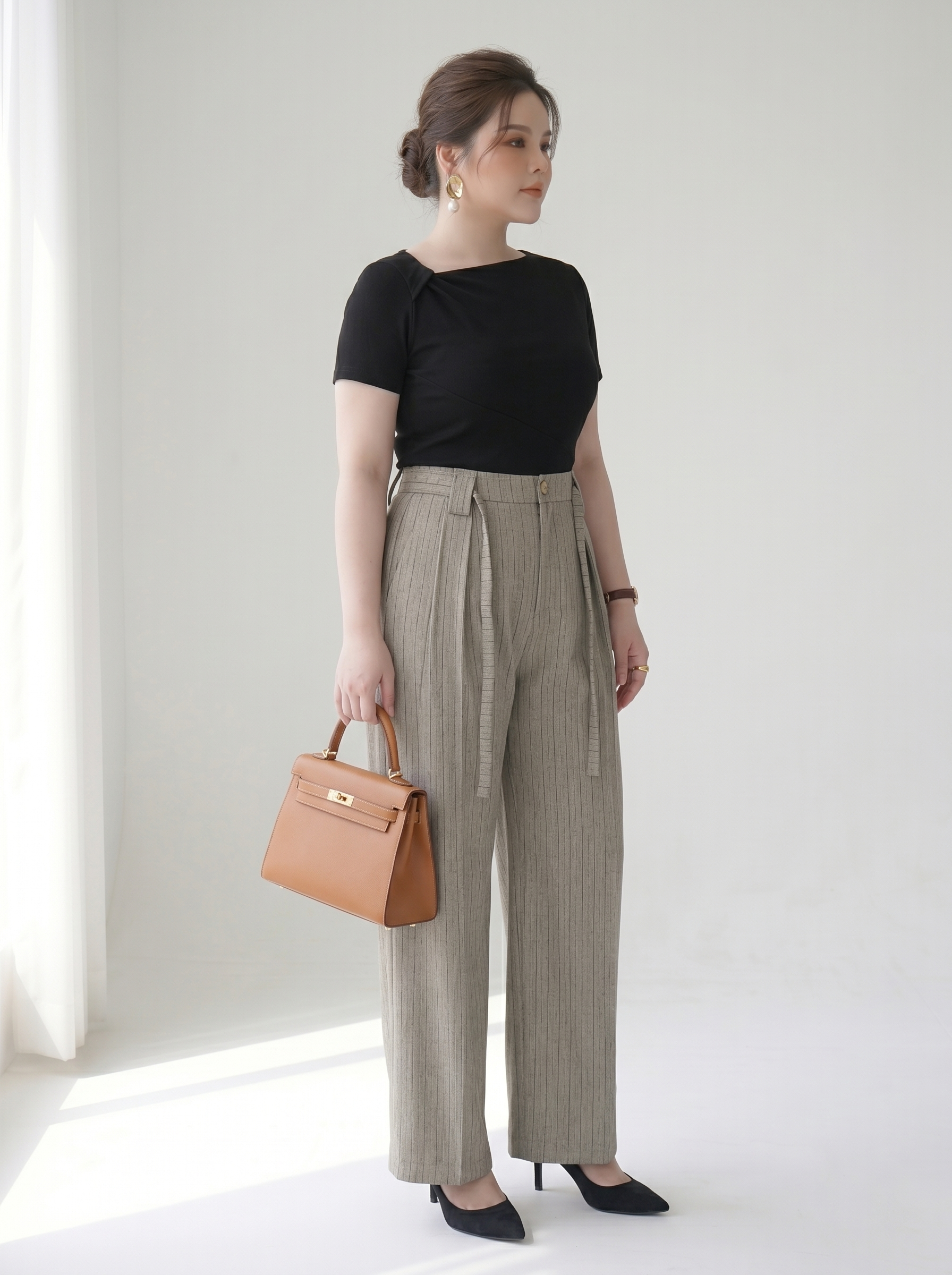 Quần Suông Dài Sọc Bigsize Lưng Cao Ống Rộng Phối Dây Gọn Chân - Kem - Vừa 55-95kg - V-QD039_thumbnail_1