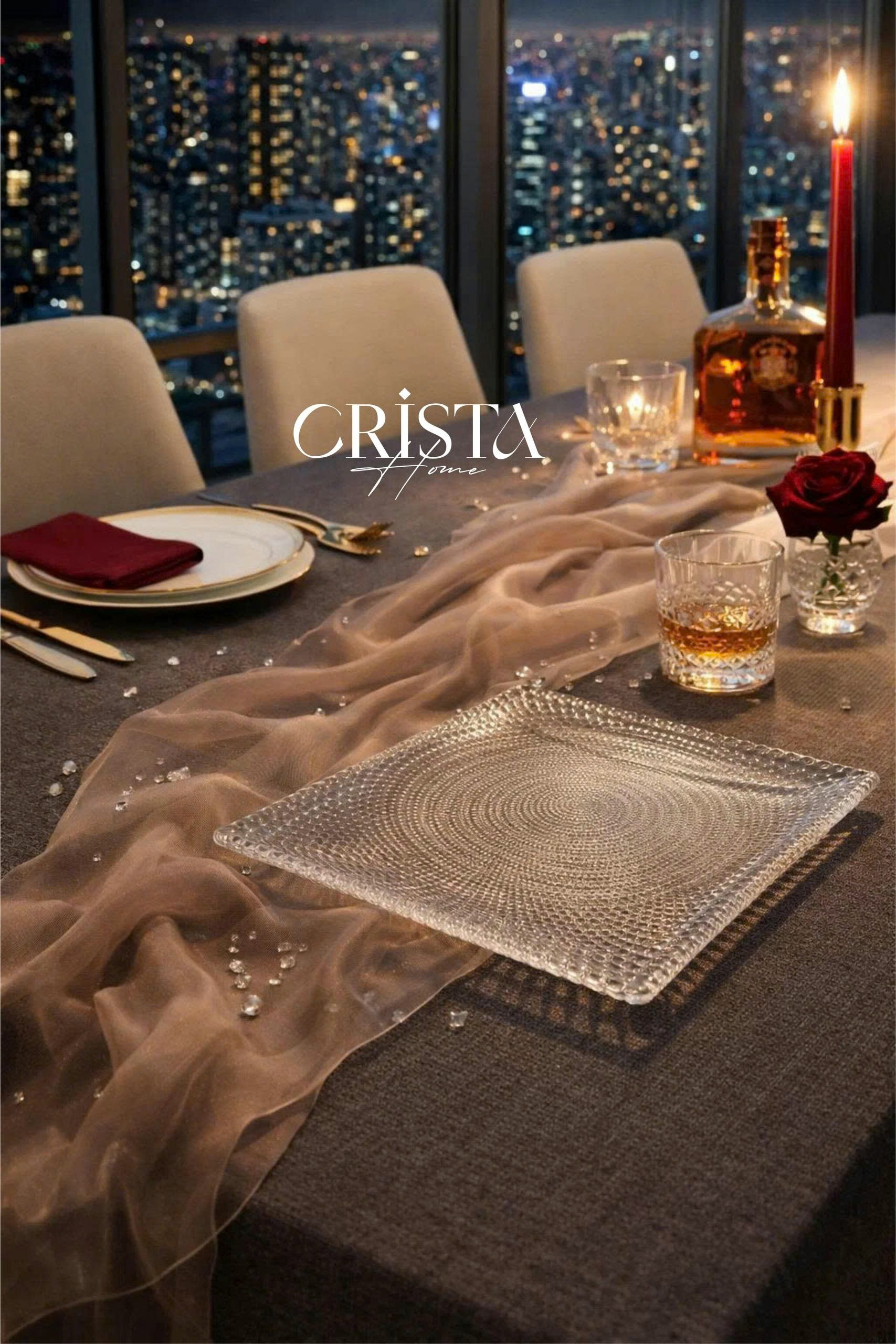 Bộ 2 đĩa thủy tinh vân lưới vuông 24cm + 27.5cm CRISTA HOME, 60227_thumbnail_0