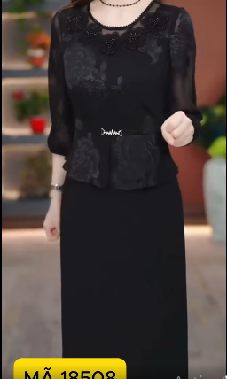 18508-Đầm suông peplum phối voa hoa tay  lở  ( voan,lụa )
