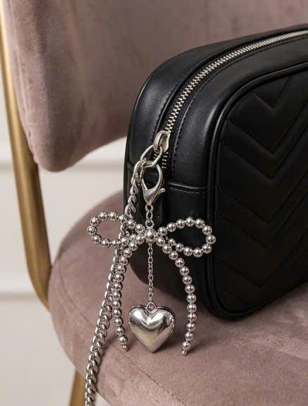 Móc Khoá Nơ Chuỗi Hạt Bạc Phối Charm Trái Tim Phong Cách Y2K Treo Túi Xách PK058_thumbnail_3