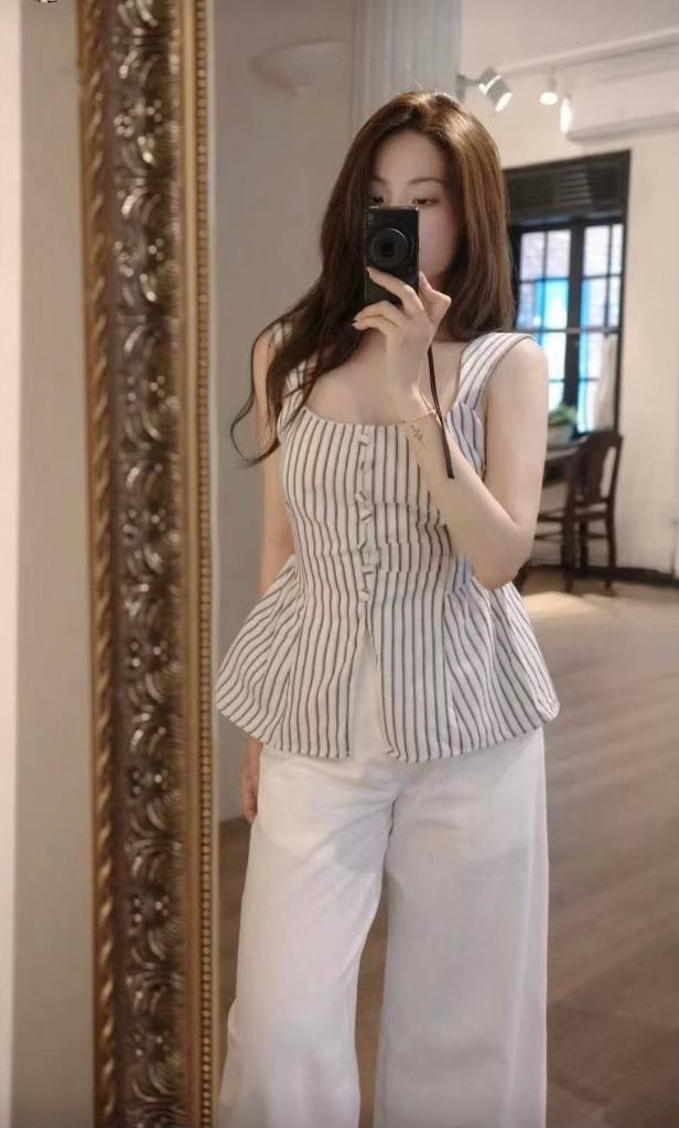Áo Kiểu Nữ 2 Dây peplum cổ vuông 7nút xẻ tà LH.1233 (C) (0687)_thumbnail_4