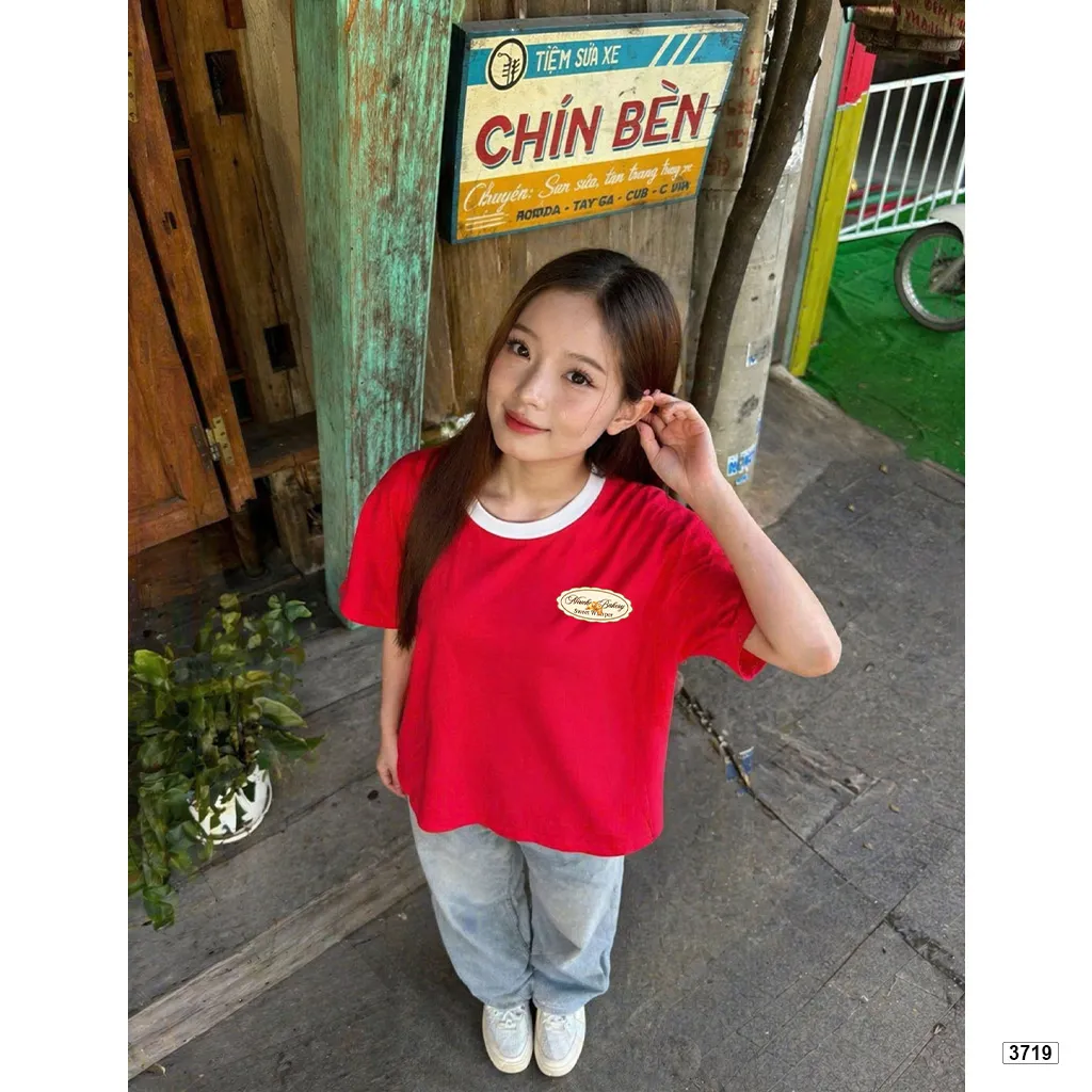 Áo thun boxy phối cổ mix màu đáng yêu Miucho thoáng mát dày dặn đứng form 3719_thumbnail_2