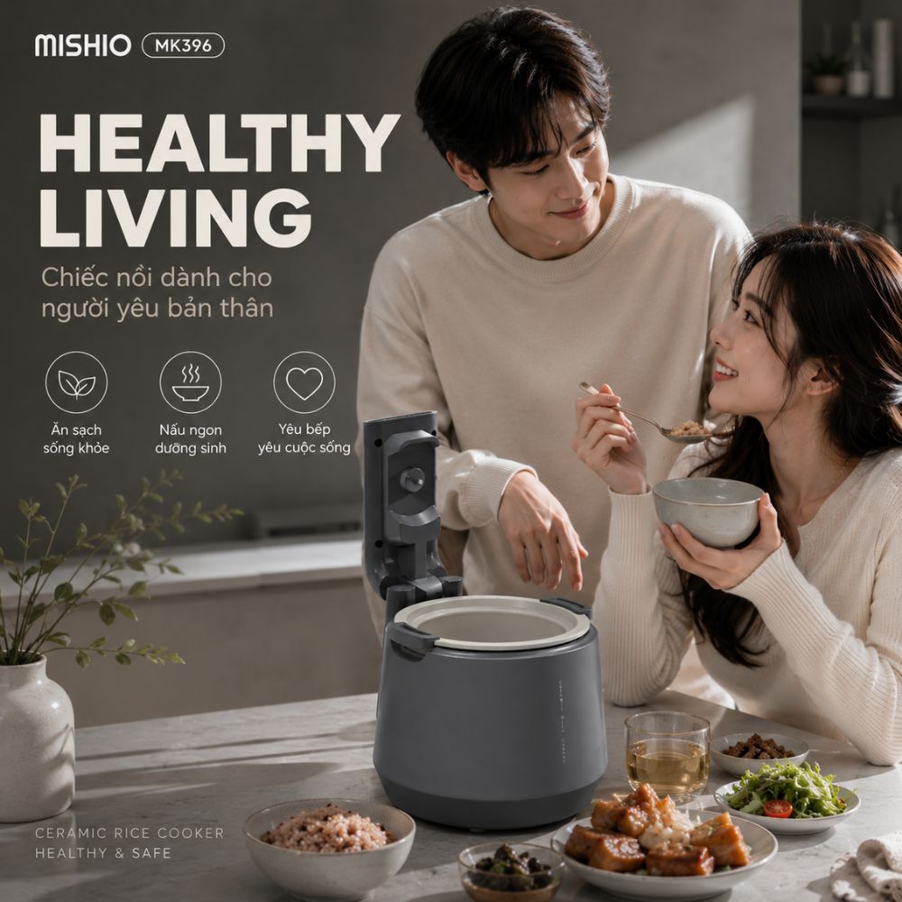 Nồi Cơm Điện Áp Suất Lòng Sứ Dưỡng Sinh Mishio MK396 dung tích 0.8L cho 1-2 người – Bí Quyết Cho Cơm Gạo Lứt_thumbnail_4