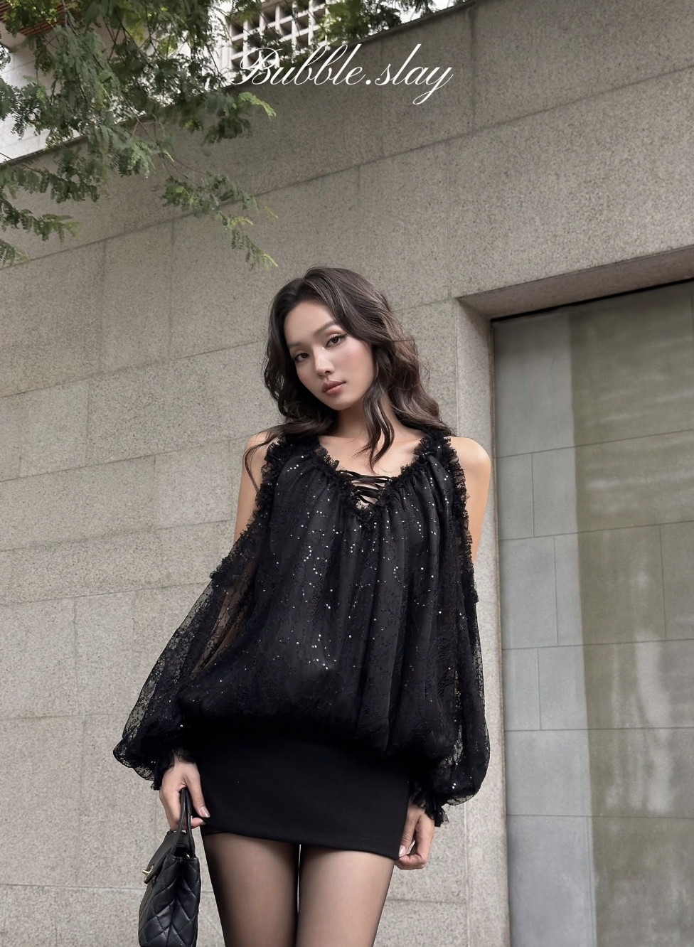 BUBBLE - SELENE LACE WHITE/BLACK DRESS_thumbnail_2