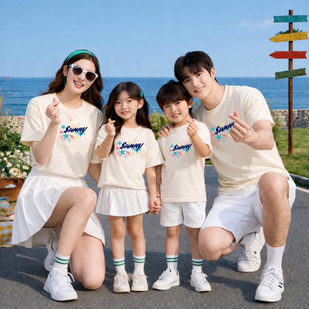 Áo phông gia đình 3,4,5 người in chữ Sunny Loza GĐ3596