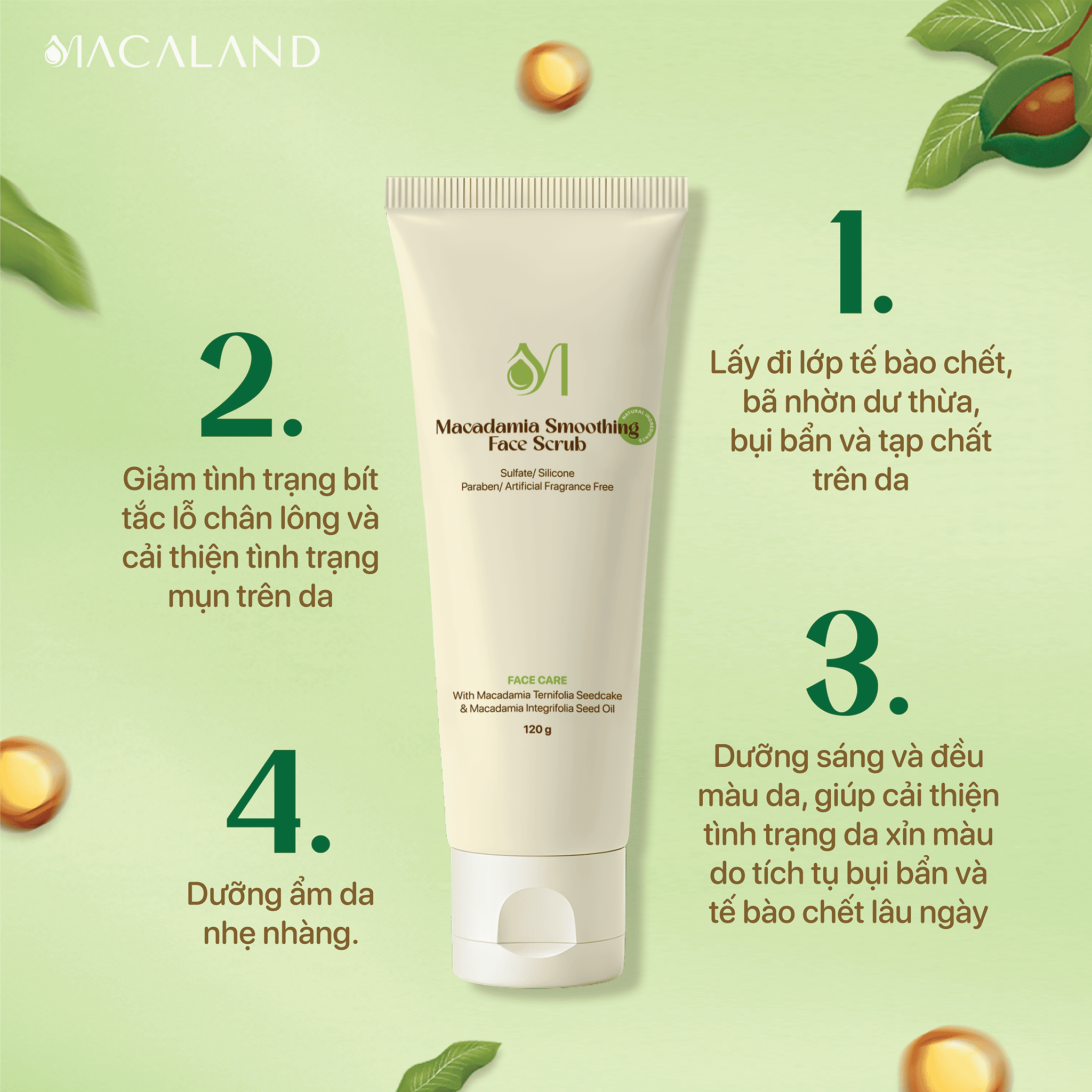 Tẩy Tế Bào Chết Da Mặt Mắc Ca 120g Làm Mịn Da Macaland - Macadamia Smoothing Face Scrub_thumbnail_4