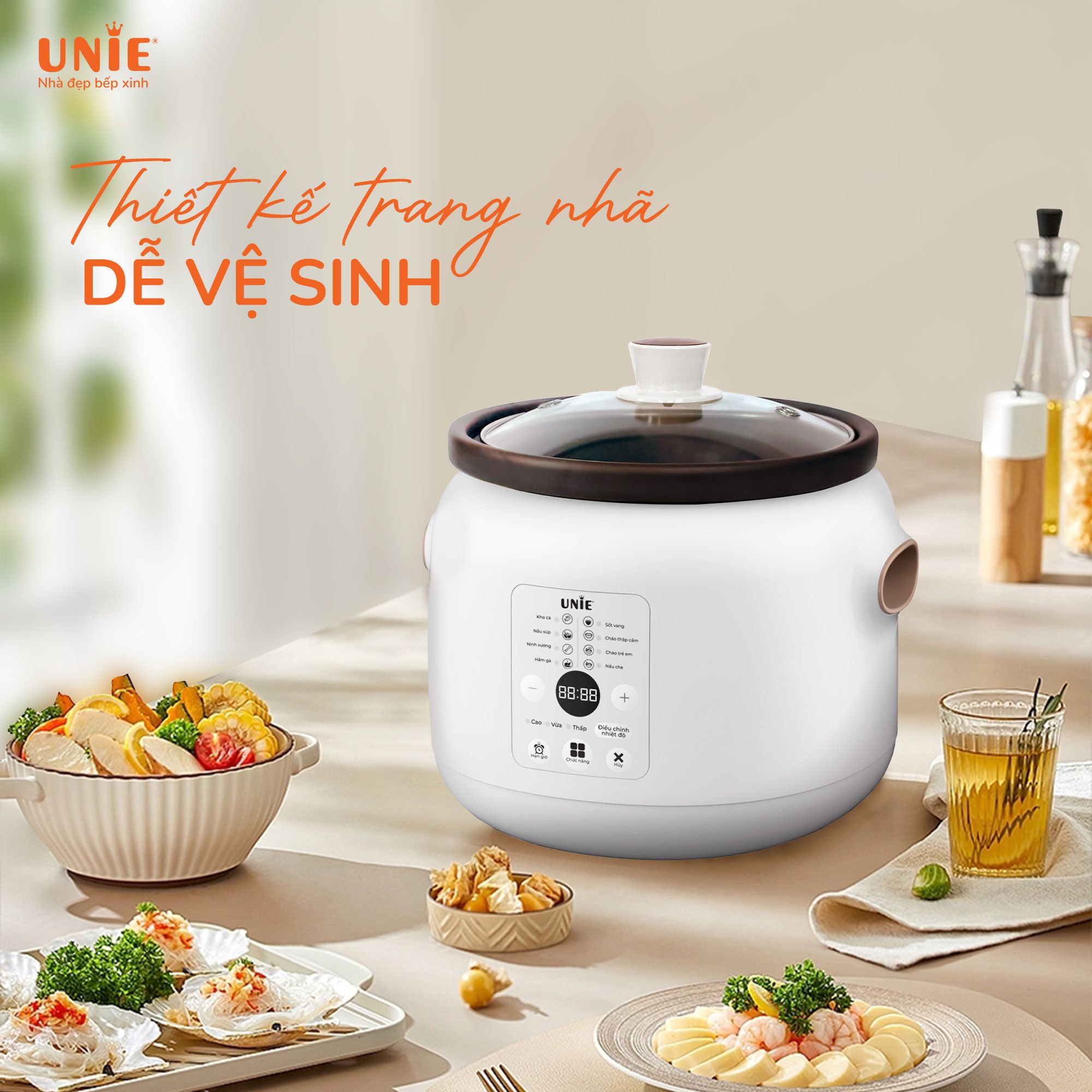 Nồi kho hầm chuyên dụng UNIE USC208 dung tích 2L, lòng nồi gốm Ceramic, hẹn giờ 24 tiếng_thumbnail_1