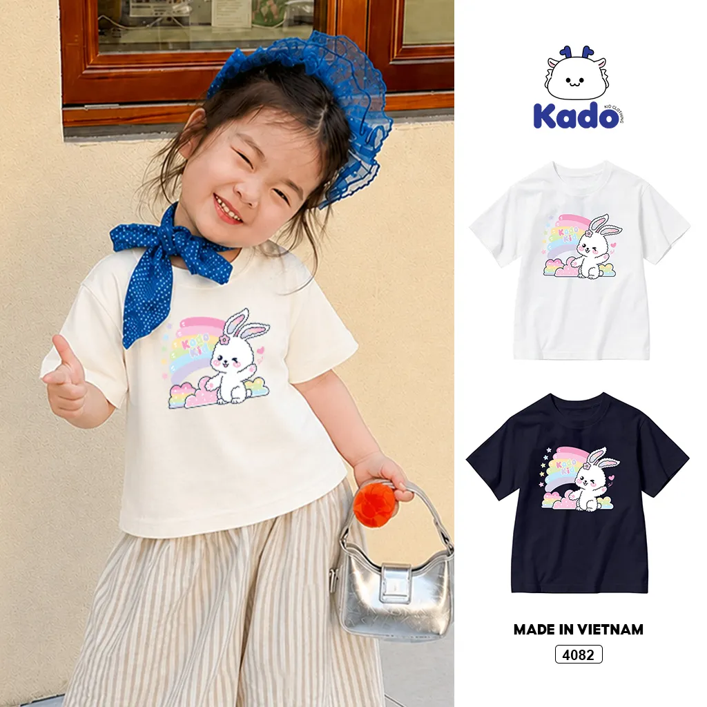 Áo thun bé gái Thỏ Cầu Vồng đáng yêu Kado 4082