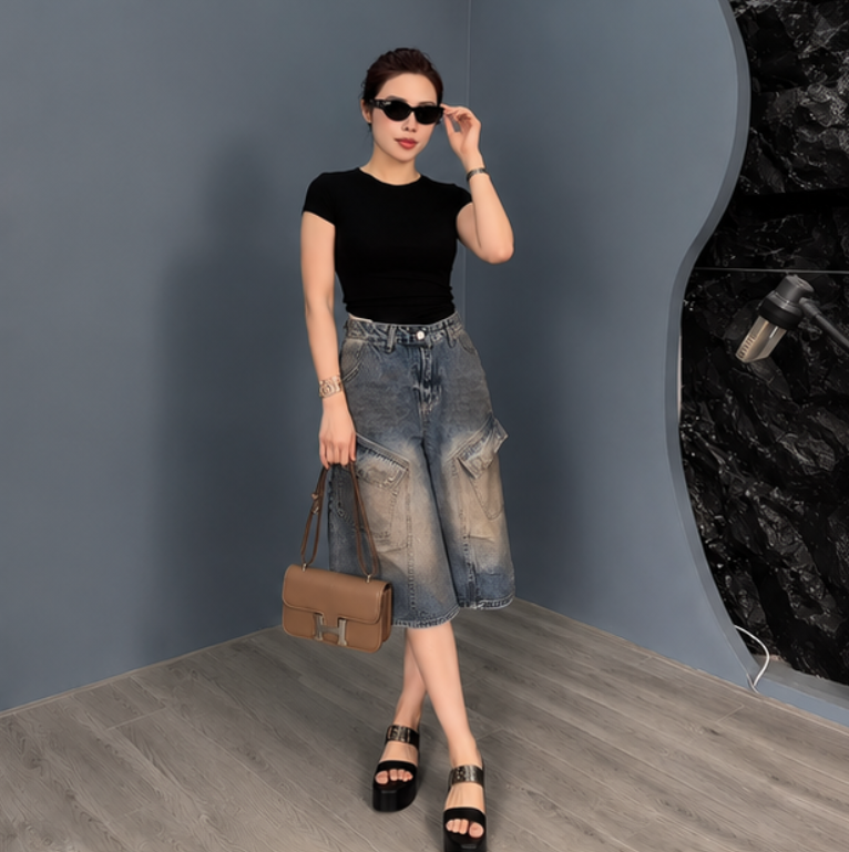 Set Áo thun trơn basic + Quần short jean