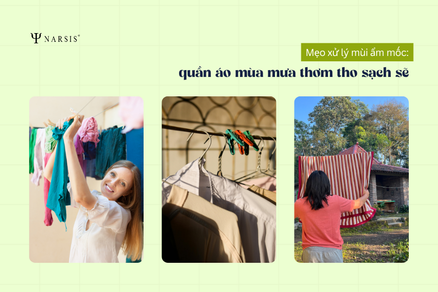 Mẹo xử lý mùi ẩm mốc trên quần áo mùa mưa và cách làm khô siêu tốc