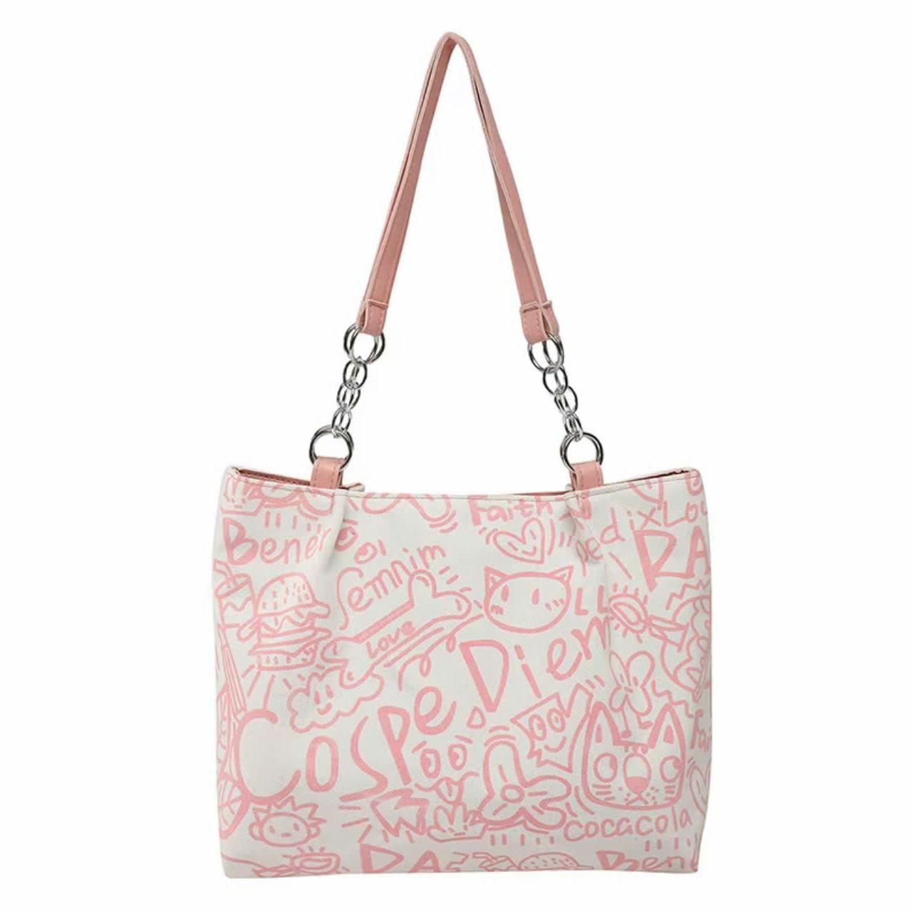 Túi Tote Nữ Cunbag Họa Tiết Graffiti Kèm Gấu Bông Cute Túi Đeo Vai Phong Cách Hàn Quốc Ulzzang Thời Trang Đi Học Đi Chơi Siêu Xinh CUN004