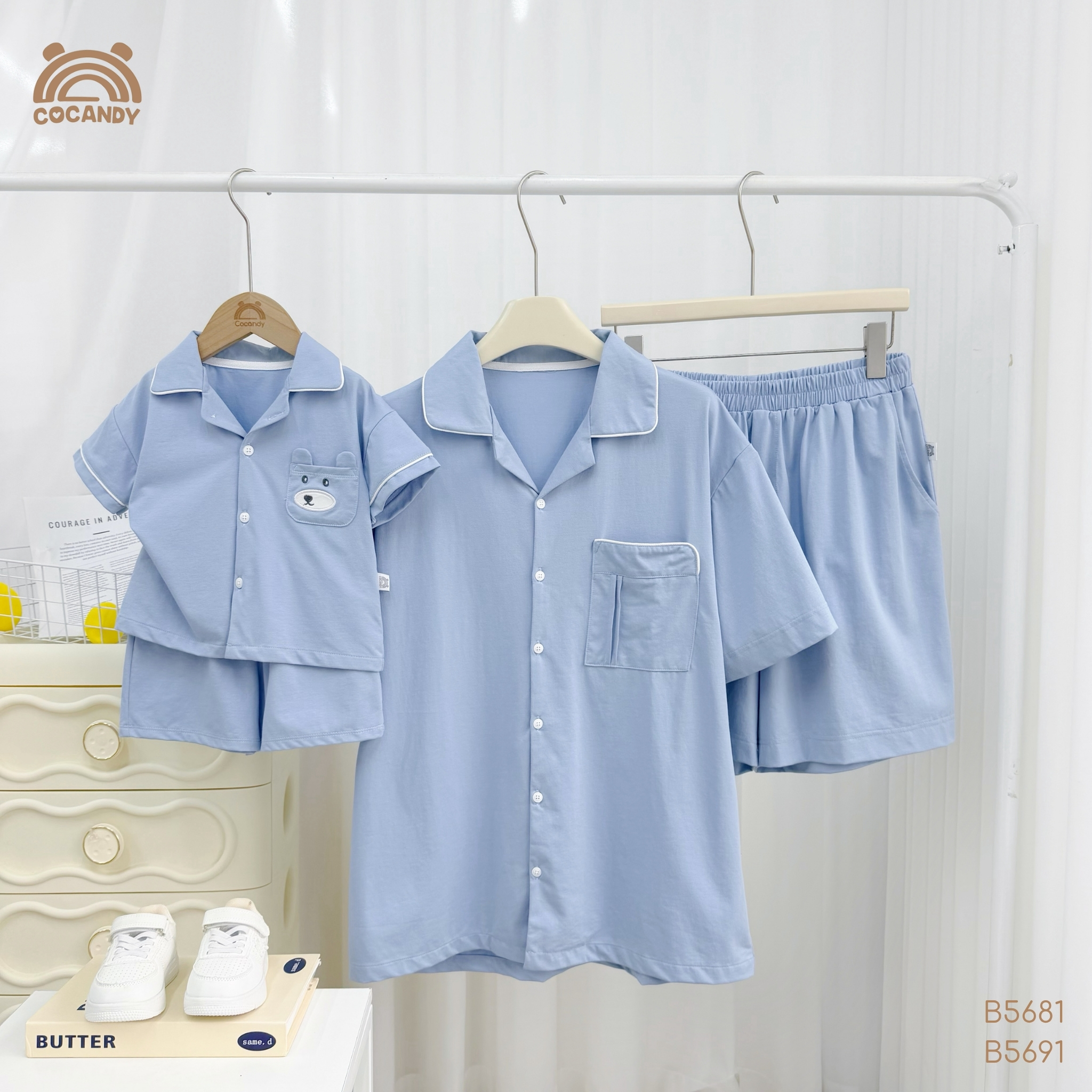 Bộ cộc pijama XANH túi ngực li cong NAM
