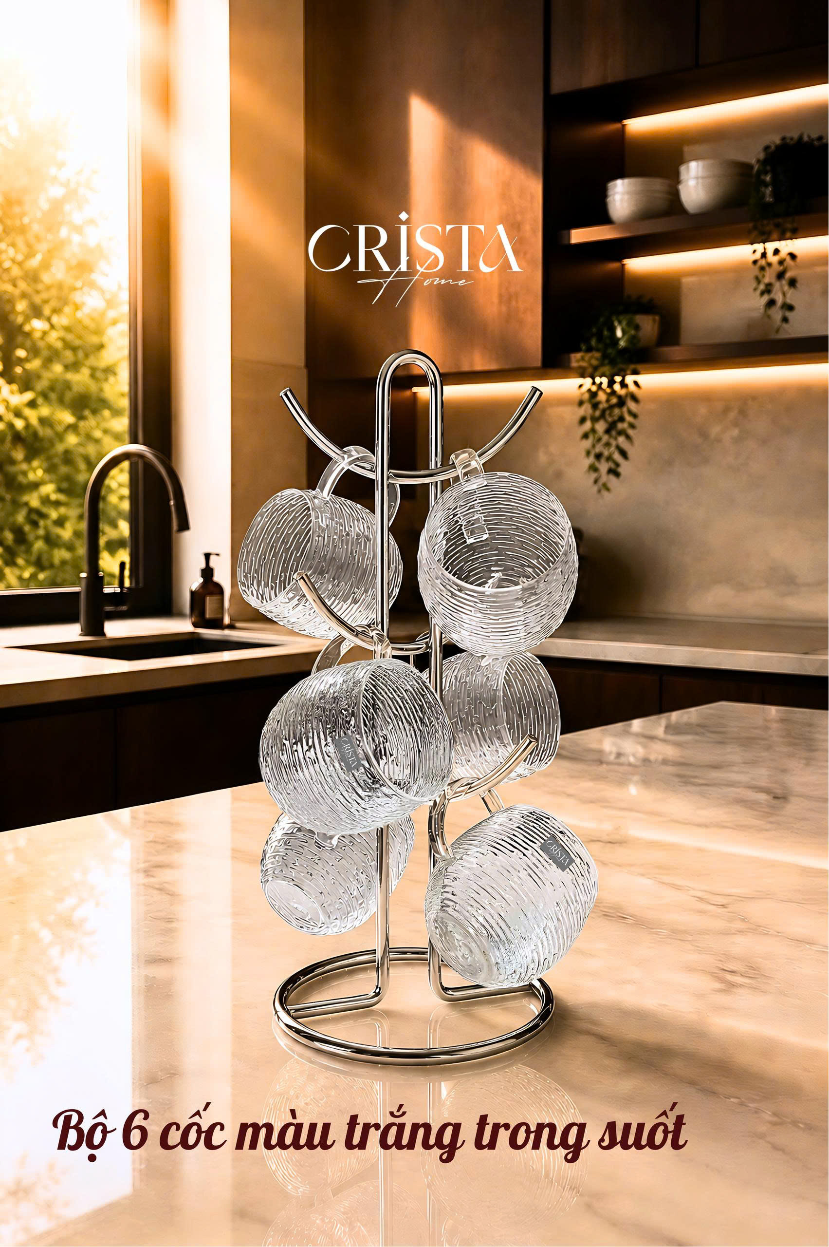 Bộ 6 cốc thủy tinh dáng bầu vân ngang có quai 350ml CRISTA HOME_thumbnail_1