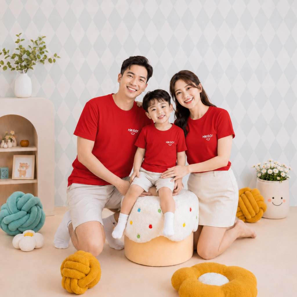 Áo phông gia đình 3,4,5 người chữ HELLO mặt cười - Loza GĐ8616_thumbnail_3