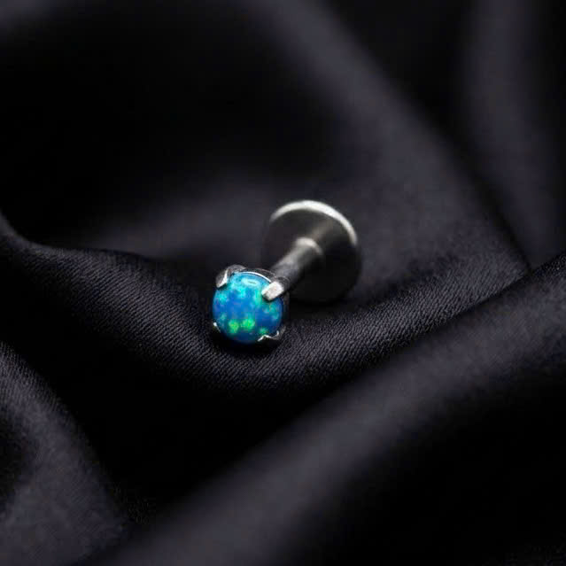 Khuyên kiểu đá opal xanh dương chấu size 2 đít dẹt.